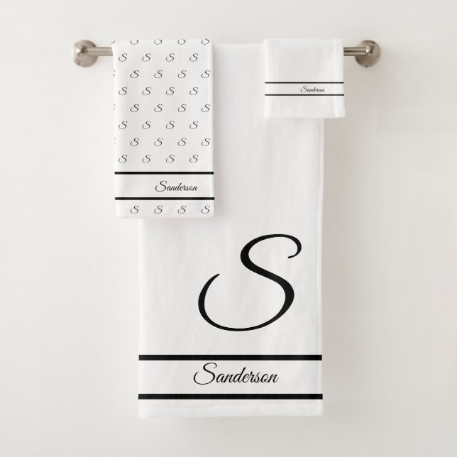 Moderne, stilvolle Schwarz-Weiß-Monogramm Badhandtuch Set (Insitu)