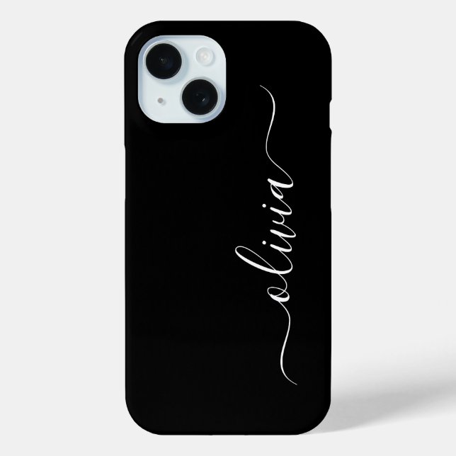 Moderne, stilvolle Schwarz-Weiß-Monogramm Case-Mate iPhone Hülle (Rückseite)