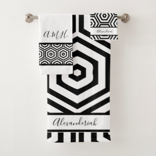 Moderne stilvolle schwarze und weiße Badezimmer-Ge Badhandtuch Set