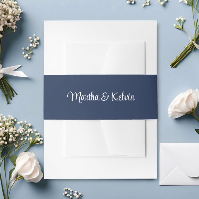 Moderne, stilvolle Script Navy Blue & White Weddin Einladungsbanderole (Von Creator hochgeladen)