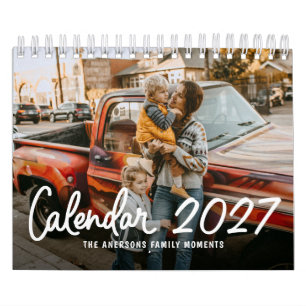 Moderne stilvolle Skript-Familienfoto 2027 Monatli Kalender