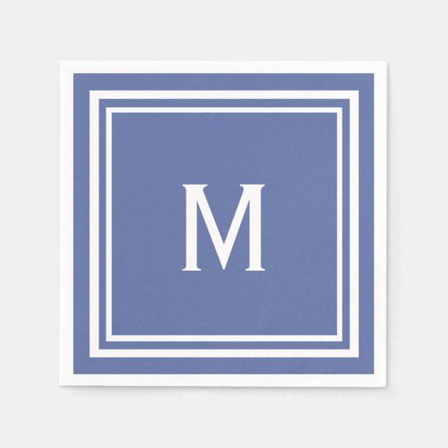 Moderne, stilvolle Slate Blue Monogram Serviette (Vorderseite)