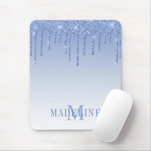 Moderne stilvolle staubblaue Monogramm-Glitter Mousepad