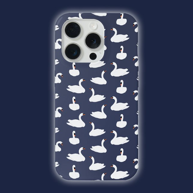 Moderne stilvolle trendige blaue Schwan-Muster-Han iPhone Hülle (Swan Phone)