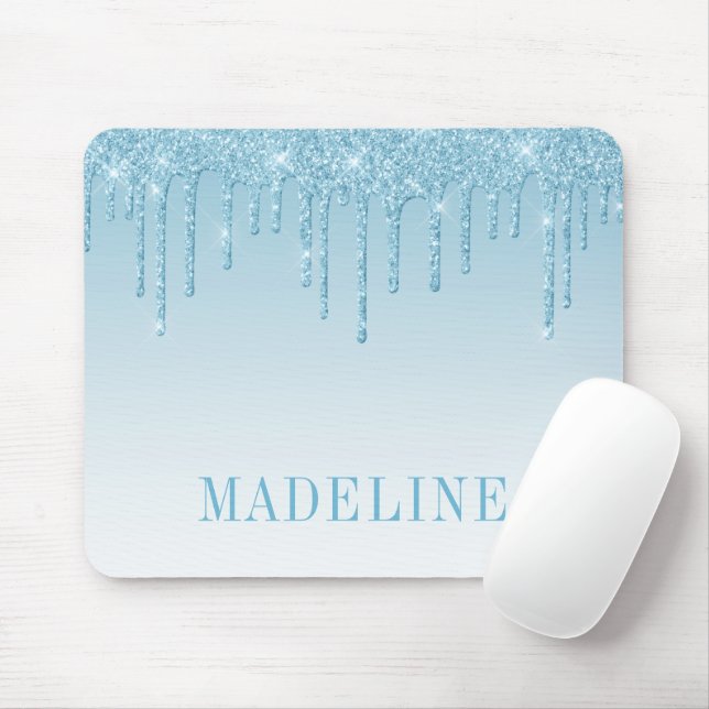 Moderne stilvolle trendige hellblaue Glitter Mousepad (Mit Mouse)