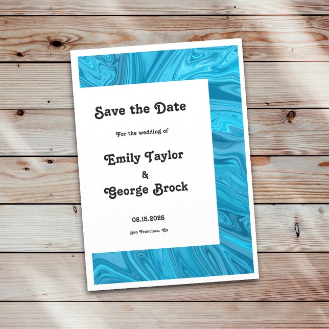 Moderne, stilvolle Trendy Blue Waves Abstrakte Hoc Save The Date (Von Creator hochgeladen)