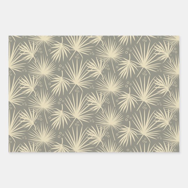Moderne, stilvolle Tropical Palm Leaf Gray Blue Ro Geschenkpapier Set (Vorderseite)