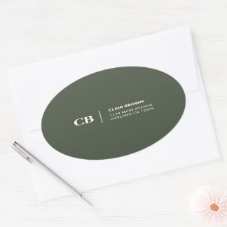 Moderne stilvolle Waldgrün-Monogramm Ovaler Aufkleber