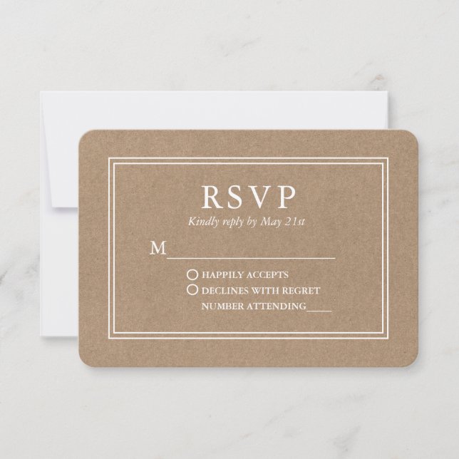 Moderne, stilvolle Wedding Kraft RSVP Karte (Vorderseite)