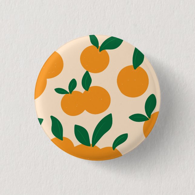 Moderne stilvolle Zitrusfrüchte Orangen Muster Button (Vorderseite)