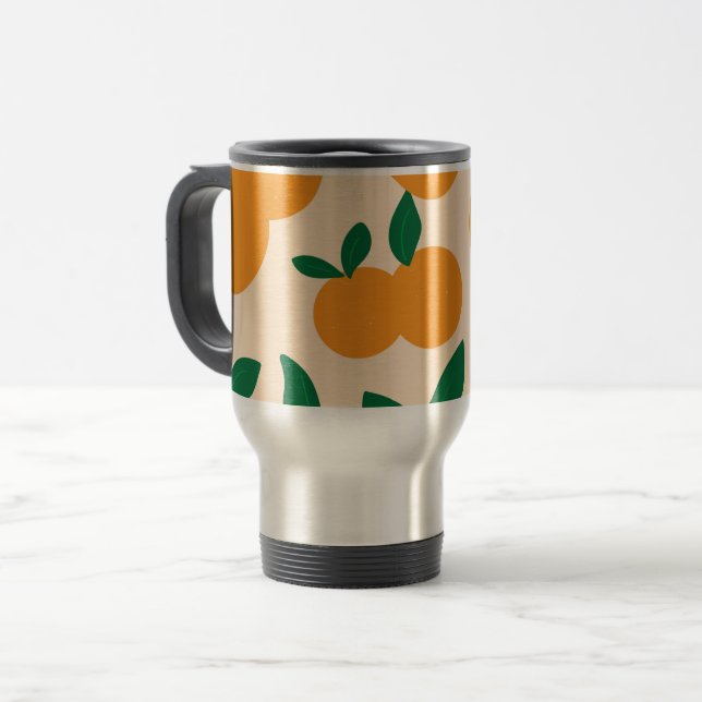 Moderne stilvolle Zitrusfrüchte Orangen Muster Reisebecher (Vorderseite Links)