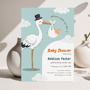 Moderne Storch-Speziallieferung Baby Shower für Ju Einladung