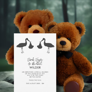 Moderne Stork Twins Pregnancy Announctions Cards Ankündigung