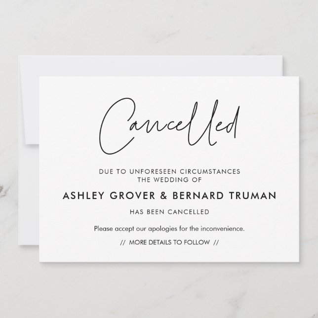 Moderne Stornierungskarte Einladung (Vorderseite)