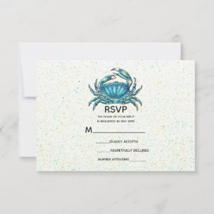 Moderne Strand Blaue Krabbe Seestern Hochzeit RSVP Karte