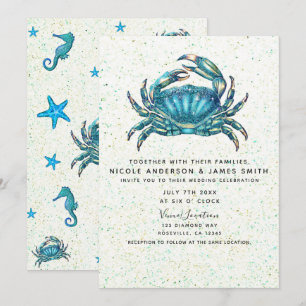 Moderne Strand Blaue Krabbe Seestern Seepferdchen  Einladung