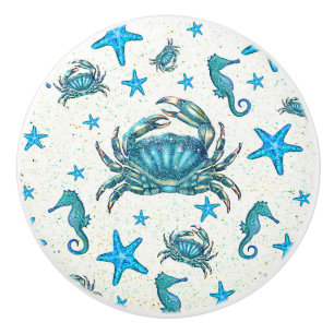 Moderne Strand Blaue Krabbe Seestern Seepferdchen Keramikknauf
