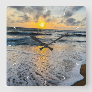 Moderne Strand-Sonnenuntergangs-Wanduhr Heimdekora Quadratische Wanduhr