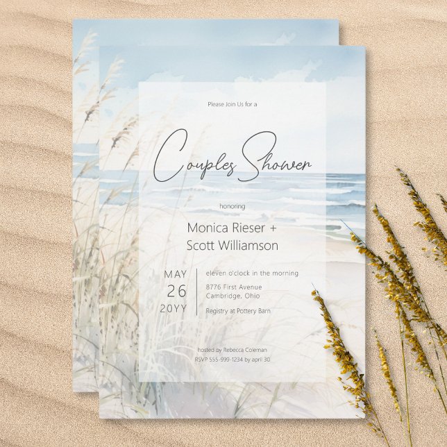 Moderne Strandfarbe Paare Dusche Einladung (Modern Seaside Watercolor Beach Couples Shower Invitation)
