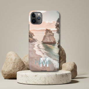 Moderne Strandfoto-Monogramm M Name mit Pfirsichso iPhone 11Pro Max Hülle
