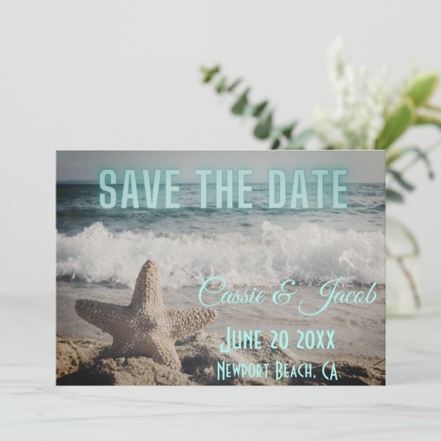 Moderne Strandlandschaft Save the Date (Stehend Vorderseite)