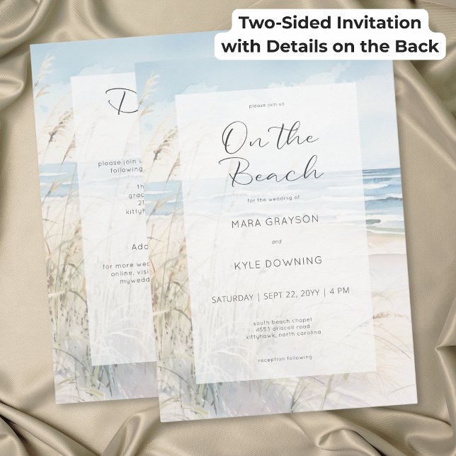 Moderne Strandle Hochzeit am Meer Doppelseitig Einladung (Modern Seaside On the Beach Wedding Two Sided Invitation)