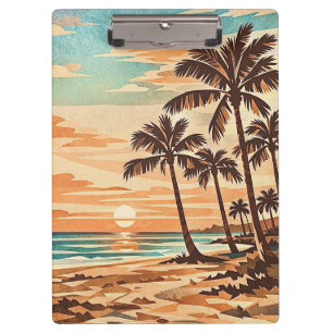 moderne Strandmitte Hawaii Sonnenuntergang Palmen Klemmbrett