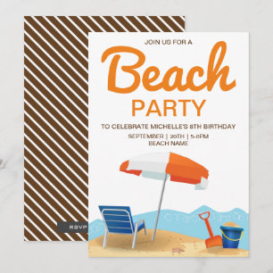Moderne Strandparty Kindergeburtstagsfeier Einladung