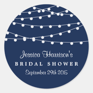 Moderne Streichleuchten auf blauem Navy-Brautparty Runder Aufkleber