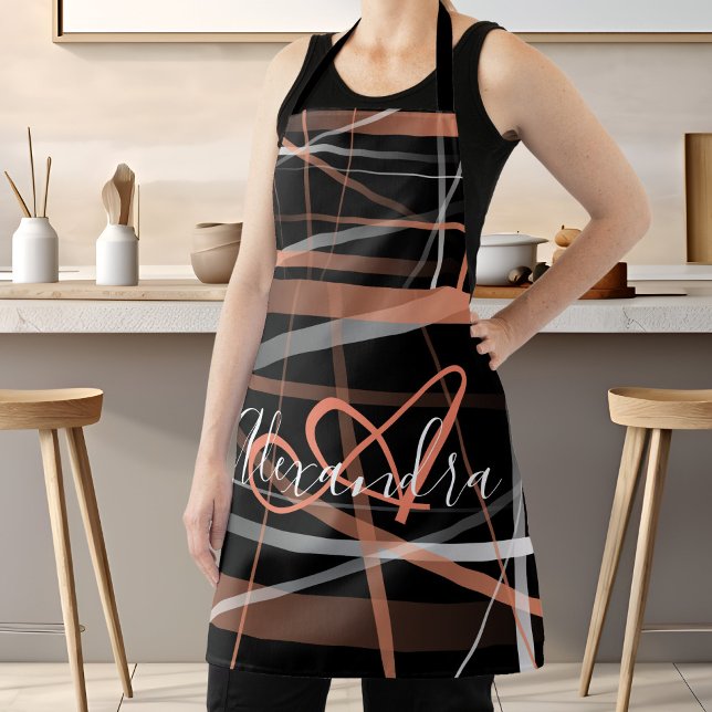 Moderne Streifen Abstraktes Muster Monogramm rosa Schürze (Modern Stripes Pink Abstract Pattern Monogram Apron)