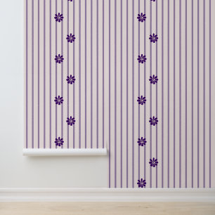 Moderne Streifen aus Violett und Blüten - Lila Blü Tapete