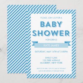 Moderne Streifen Blue Baby Dusche Einladung