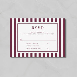 Moderne Streifen Burgunder Hochzeit RSVP Karte