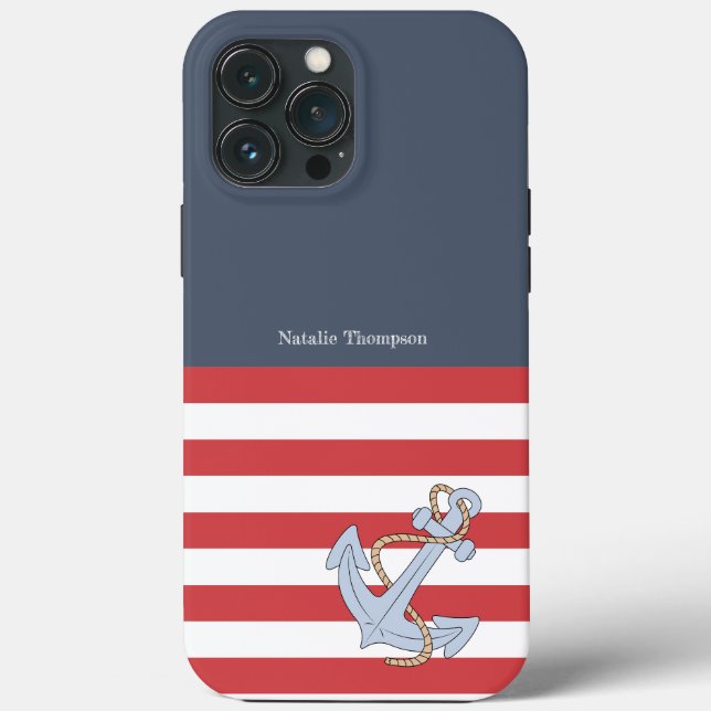 Moderne Streifen der mit Monogramm Marine und des  Case-Mate iPhone Hülle (Rückseite)