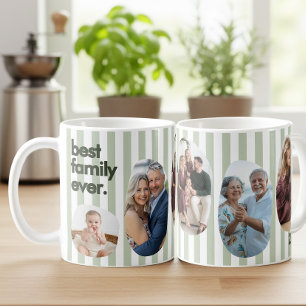 Moderne Streifen-Familienfoto-Collage in Salbeigrü Kaffeetasse