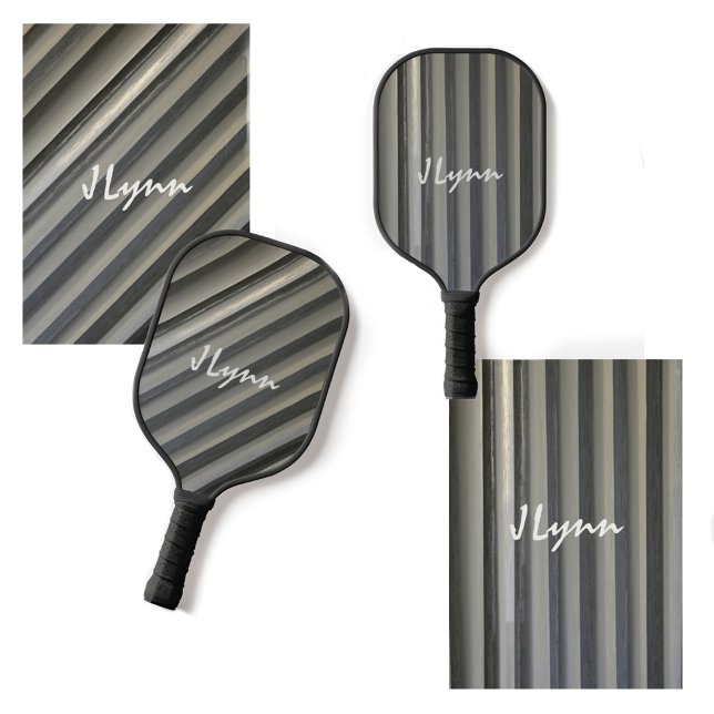 Moderne Streifen Grau Schwarz Smokey monochromatis Pickleball Schläger (Von Creator hochgeladen)