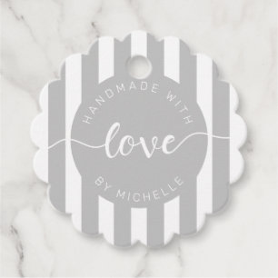 moderne Streifen handgefertigt mit Liebe Monogramm Geschenkanhänger