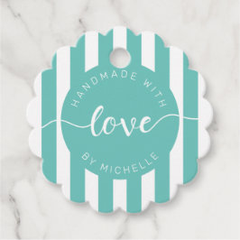 moderne Streifen handgefertigt mit Liebe Monogramm Geschenkanhänger