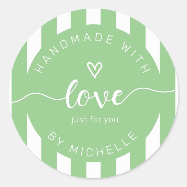 moderne Streifen handgefertigt mit Liebe Monogramm Runder Aufkleber (Vorderseite)