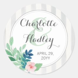 Moderne Streifen Hochzeitswasser Bohemisch Runder Aufkleber