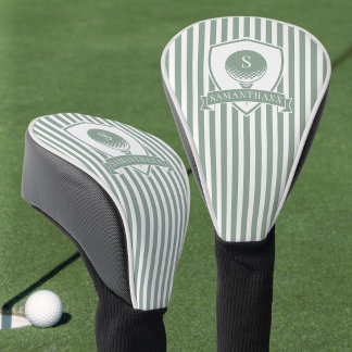 Moderne Streifen in Salbeigrün Namensinitialen Mon Golf Headcover