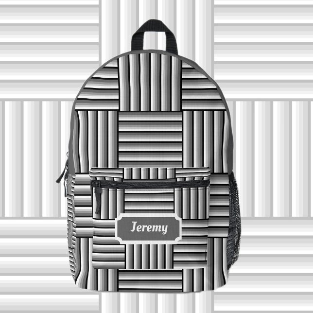 Moderne Streifen in Schwarz, Weiß und Grau - kunde Bedruckter Rucksack (Von Creator hochgeladen)