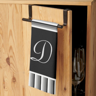 Moderne Streifen in Schwarz, Weiß und Grau - Monog Geschirrtuch