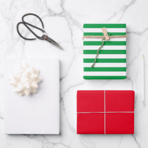 Moderne Streifen in Weihnachtsrot, Grün und Weiß Geschenkpapier Set