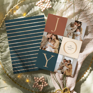 Moderne Streifen JOY Neutral Holiday Foto Feiertagskarte
