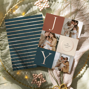 Moderne Streifen JOY Neutral Holiday Foto Folien Feiertagskarte