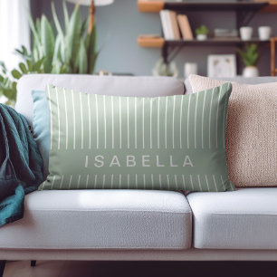 Moderne Streifen Minimal Sagegrün Personalisierter Dekokissen