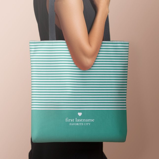 Moderne Streifen mit hochwertiger Herzmonogramm (Personalized tote bag - Perfect for girl's weekends and bachelorette getaways!)