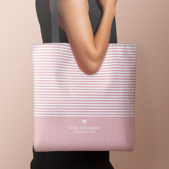 Moderne Streifen mit hochwertiger Herzmonogramm (Personalized tote bag - Perfect for girl's weekends and bachelorette getaways!)