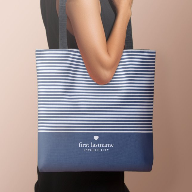 Moderne Streifen mit hochwertiger Herzmonogramm (Personalized tote bag - Perfect for girl's weekends and bachelorette getaways!)